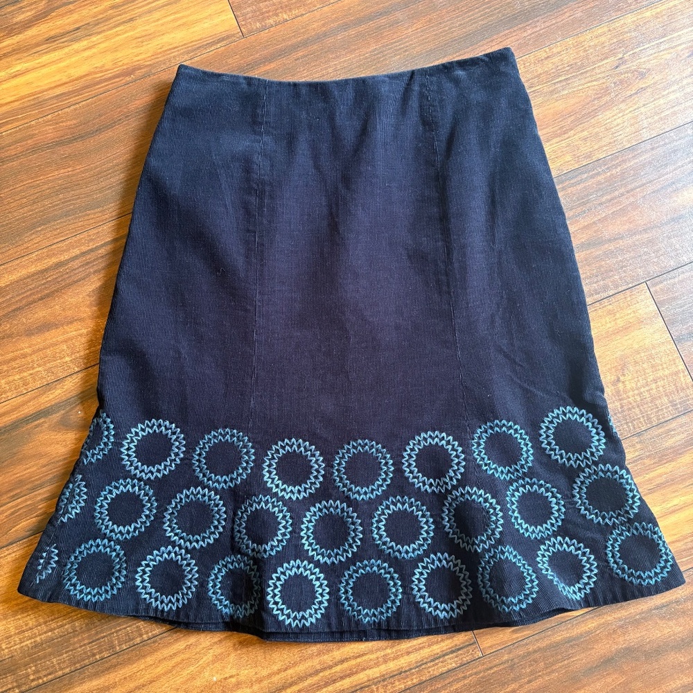 Boden Starburst Hem Embroidered Cotton Corduroy Skirt 2 P Navy Blue WG451